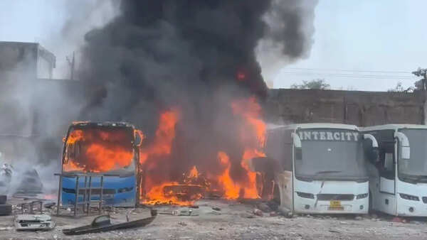 'Loud explosions like cylinder blasts': Massive fire guts 3 buses at private parking yard