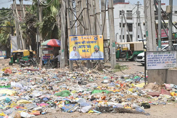 Garbage dumped at Zirakpur’s Patiala Chowk amid sanitation workers’ strike, raises environmental concerns