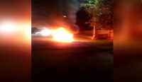 Watch: Moving car catches fire in UP’s Noida 