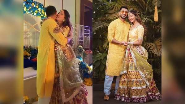 Soon-to-be married Gauahar Khan and Zaid Darbar look radiant in yellow at their Chiksa cermony; see inside photos