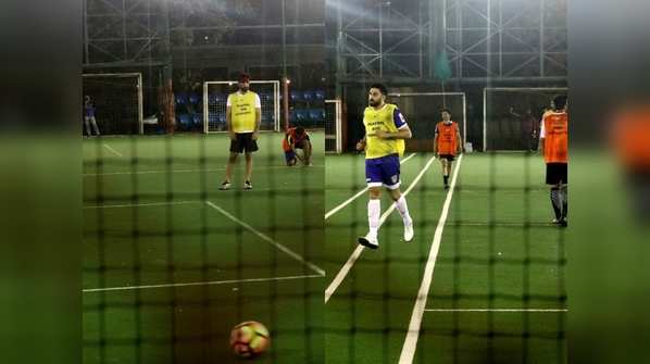Ranbir Kapoor and Abhishek Bachchan battle it out on turf during a football match