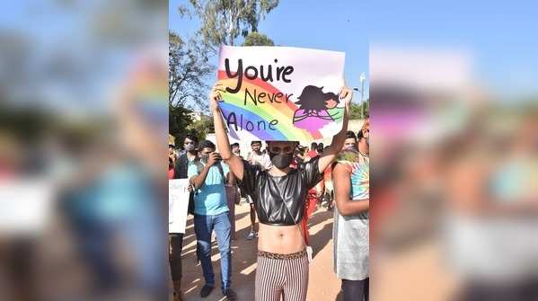 Members of the LGBTQIA+ took part in the solidarity march celebrating the 13th Namma Pride March in Bengaluru on Sunday.