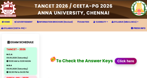 TANCET CEETA PG answer key 2026 released at tancet.annauniv.edu: Direct link to download here