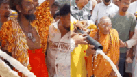 Watch: 11,000 litres of milk poured into Narmada River at closing of 21-day &lsquo;Mahayajna&rsquo;