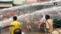 Police uses water cannons at Trade Union protestors in Agartala 