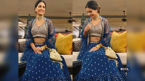 Hina Khan dolls up in ethnic blue for a friend's wedding in Goa