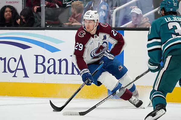 Colorado Avalanche captain Nathan MacKinnon reacts angrily following Vegas Golden Knights NHL Game 1 defeat