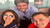Rishi Kapoor and Neetu Kapoor are all charged up as they pose with Kapil Dev 