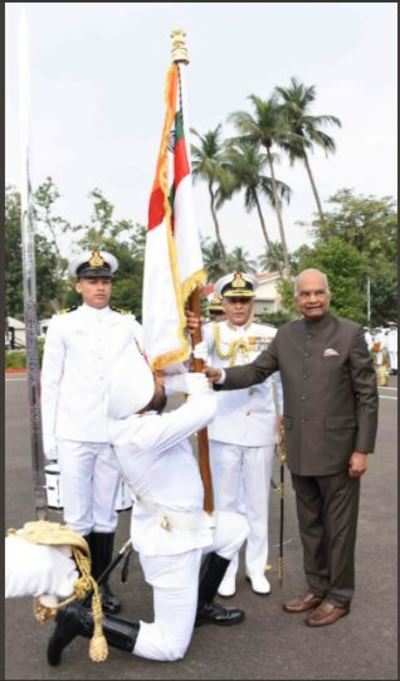 Ram Nath Kovind awards the President’s Colour to the Submarine Arm of Indian Navy