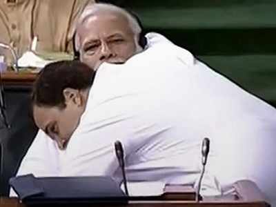 Rahul Gandhi hugs Narendra Modi in Lok Sabha as Congress backs no-confidence motion against NDA