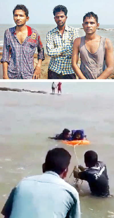 Lifeguards save 3 men stuck on a rock at Aksa