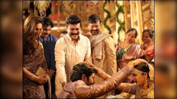 Chiranjeevi, Pawan Kalyan and Ram Charan at Jeelakarra Bellam ritual