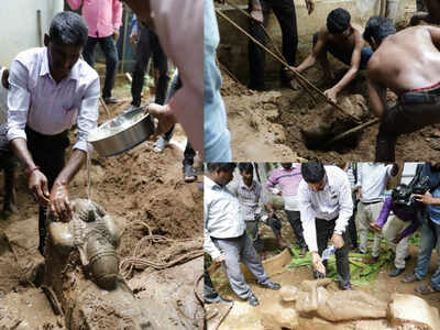 Antique idols and pillars found buried in the house of Ranvir Shah's associate V Kiran Rao