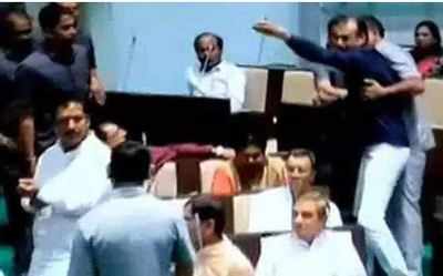 Watch: Ruckus in Gujarat Assembly as BJP, Congress MLAs exchange blows