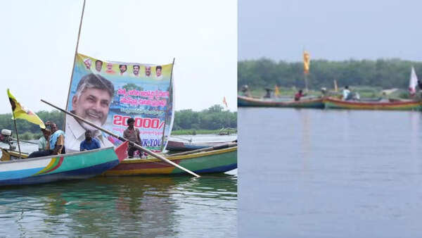 Fishermen sail in 100 boats to Andhra Pradesh CM N Chandrababu Naidu’s residence for welfare aid