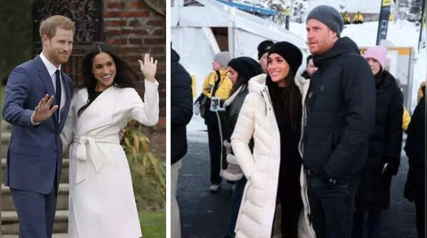 Harry holds Meghan's waist