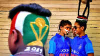 Indian cricket fans in Mumbai get hair styled for the World Cup 
