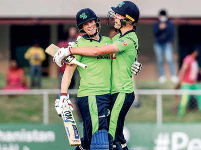 Kevin O’Brien’s last-ball six helps Ireland clinch super-over win over Afghanistan