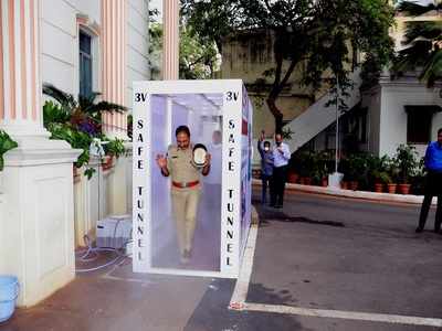 COVID-19: Disinfectant tunnel set up at Telangana DGP office