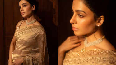 Samantha Ruth Prabhu stuns in a regal golden saree radiating grace and  luxury