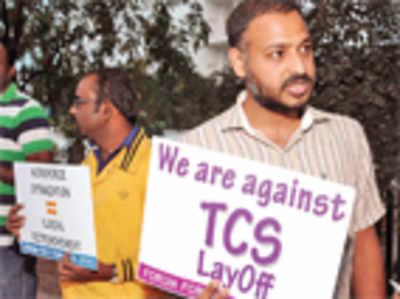 Techies protest against the layoffs at TCS