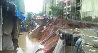 Mumbai: Portion of road caves in near Chandivali after heavy rainfall 