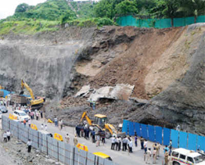 Landslide on freeway, but nets hold up