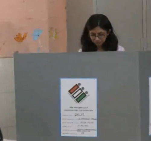 Lok Sabha Elections 2024: AAP Rajya Sabha MP Swati Maliwal casts vote in Delhi