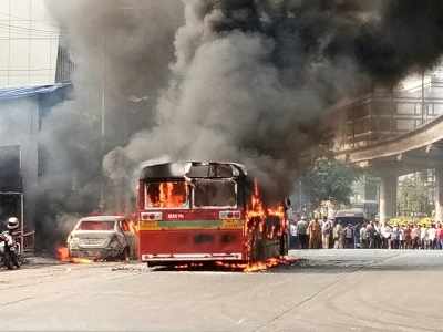 BEST bus catches fire in Chakala