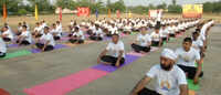 Jammu: BSF personnel perform yoga near International Border ahead of International Yoga Day 