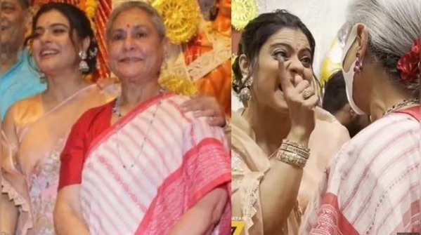 Kajol's side hug and hand on Jaya Bachchan's shoulder  