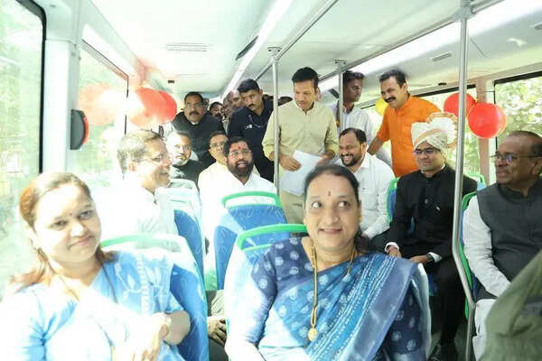 AC electric double-decker bus rolls out, Maharashtra deputy chief minister Eknath Shinde takes test trial