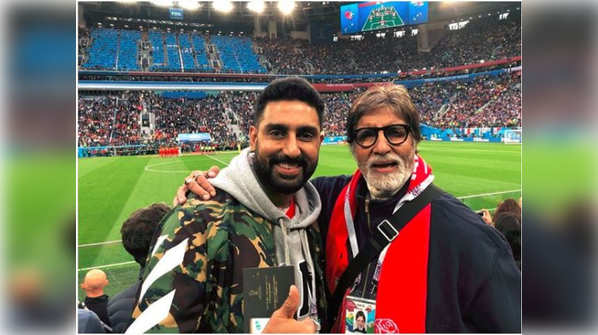 FIFA World Cup: Abhishek and Amitabh Bachchan are all smiles at the ground