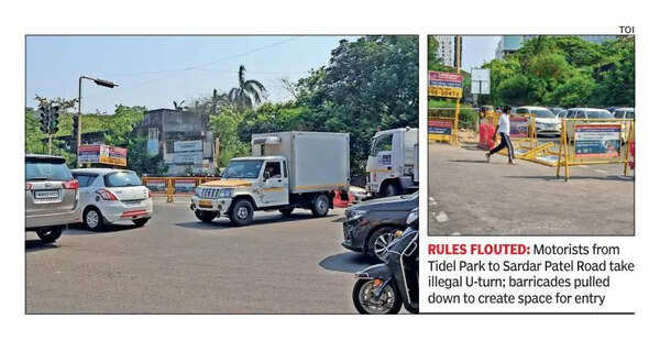 Speedy wrong-side U-turns near Indira Nagar MRTS station increase risk of accidents on Chennai’s Rajiv Gandhi Salai