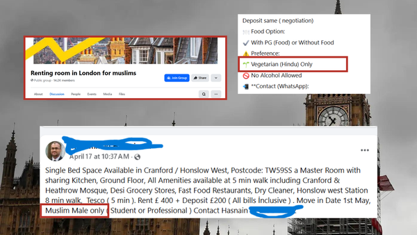 Landlords illegally advertising for ‘Muslim only’ or ‘Hindu only’ tenants in London