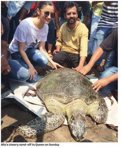 Alia Bhatt marks Mother's Day by launching a 90-kilo turtle back into the ocean