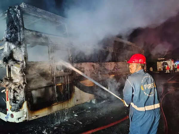 Lucky escape for 29 as private bus catches fire in Nalgonda