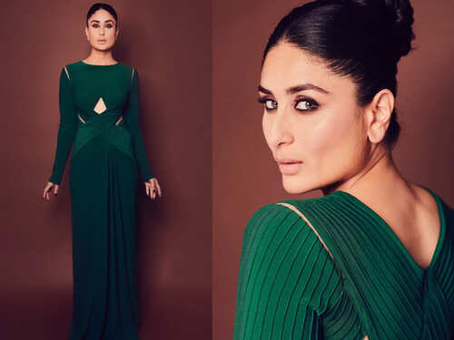 green emerald velvet dress Panache Haute Couture Kareena Kapoor in Green Color Anarkali