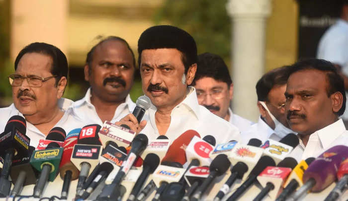 Chief minister MK Stalin interacts with journalists at DMK headquarters after the results were announced for the urban local body elections.