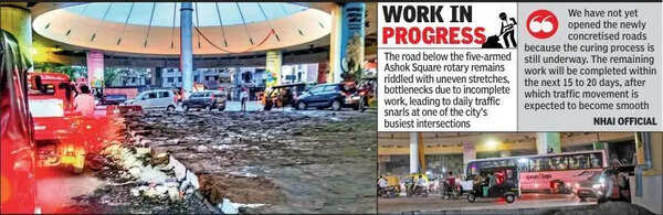 Below Rotary Glitter, Incomplete Cement Road Work Choke Traffic