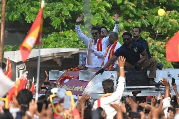 Tamil Nadu assembly elections: Whistles, cheers & frenzy on cue, Vijay enters T Nagar
