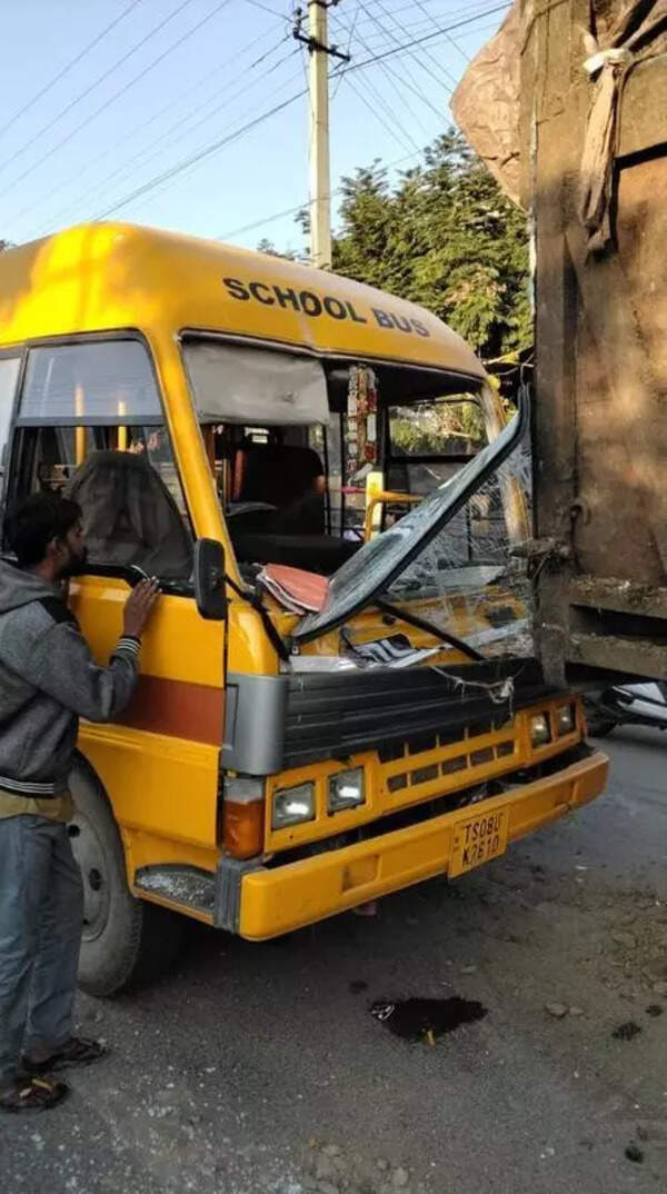 Two children injured as drowsy school bus driver rams into parked lorry