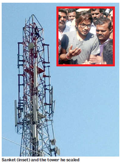 Student climbs mobile tower to protest govt move