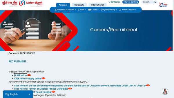 Union Bank of India apprentice recruitment 2026 underway for 1865 vacancies; check details and direct link here