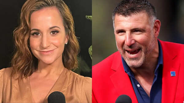 Mike Vrabel tosses his head sideways when Dianna Russini talks about bedroom details