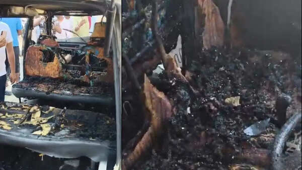 At least 5 children, driver injured after school van catches fire in Uttar Pradesh