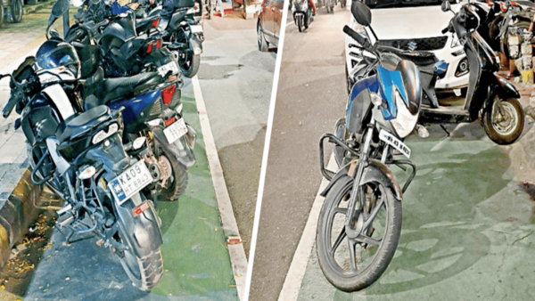 No space to go the bicycle way in city