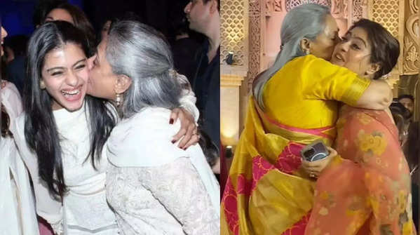 Jaya kissing Kajol on the cheek 