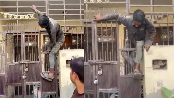 Break-in ends between bars: Thief gets caught in iron grille gap of Ghaziabad house