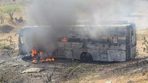 Damaged bus from Dahod accident gutted after welding sparks fire